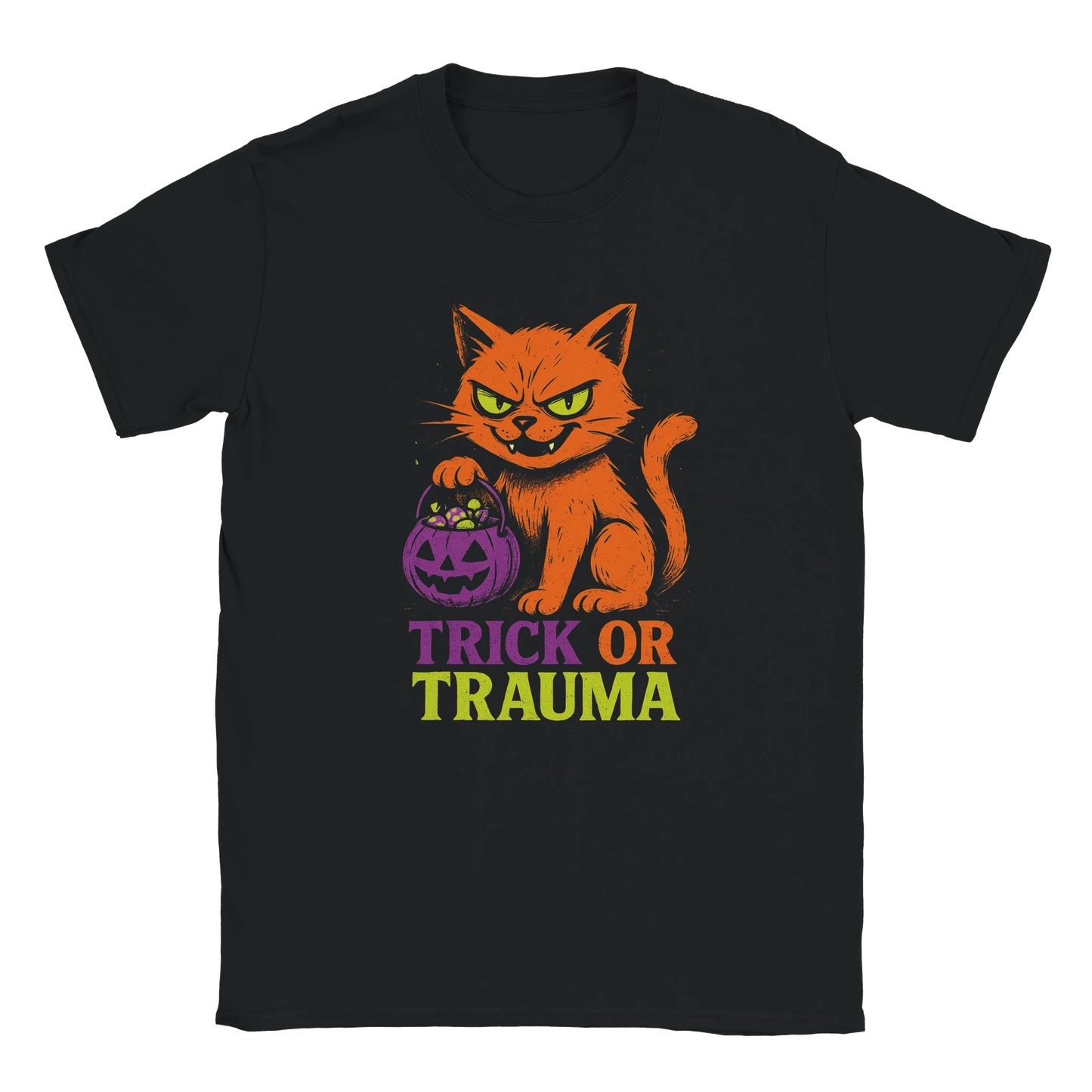 Trick or Trauma Cat T-Shirt – Funny Halloween Graphic Tee - LazyWhiskers