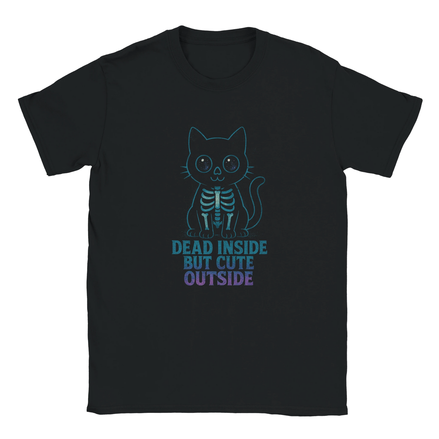Dead Inside But Cute – Funny Skeleton Cat T-Shirt - LazyWhiskers