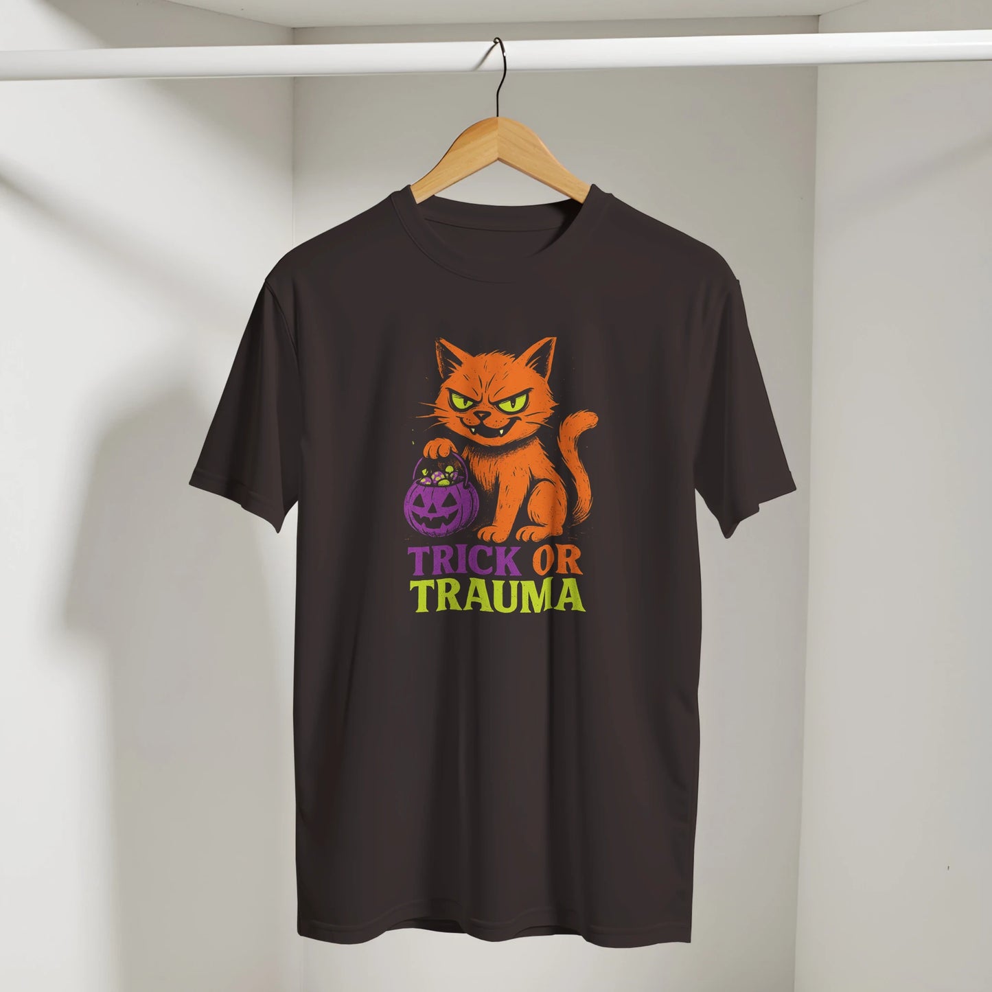 Trick or Trauma Cat T-Shirt – Funny Halloween Graphic Tee - LazyWhiskers