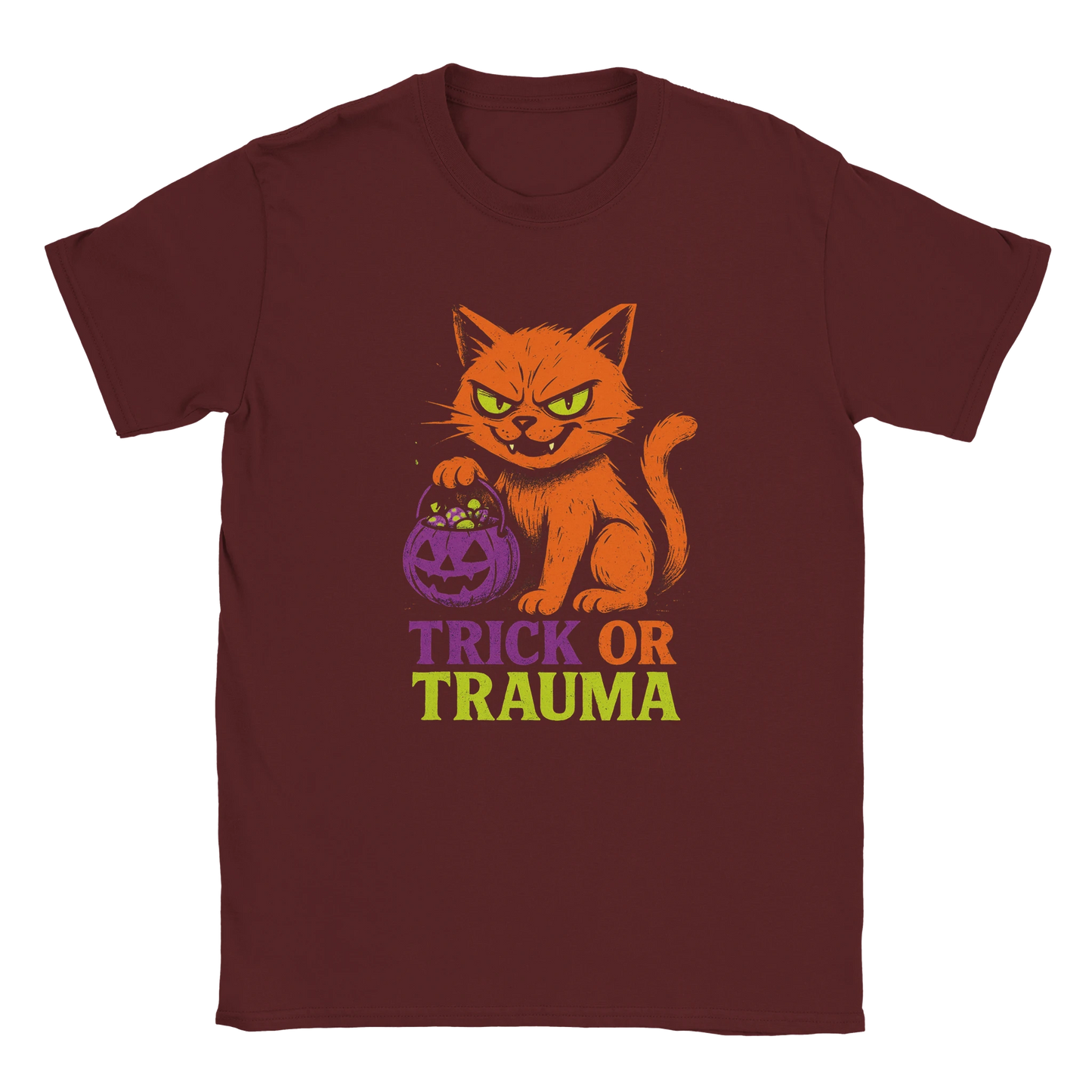 Trick or Trauma Cat T-Shirt – Funny Halloween Graphic Tee - LazyWhiskers