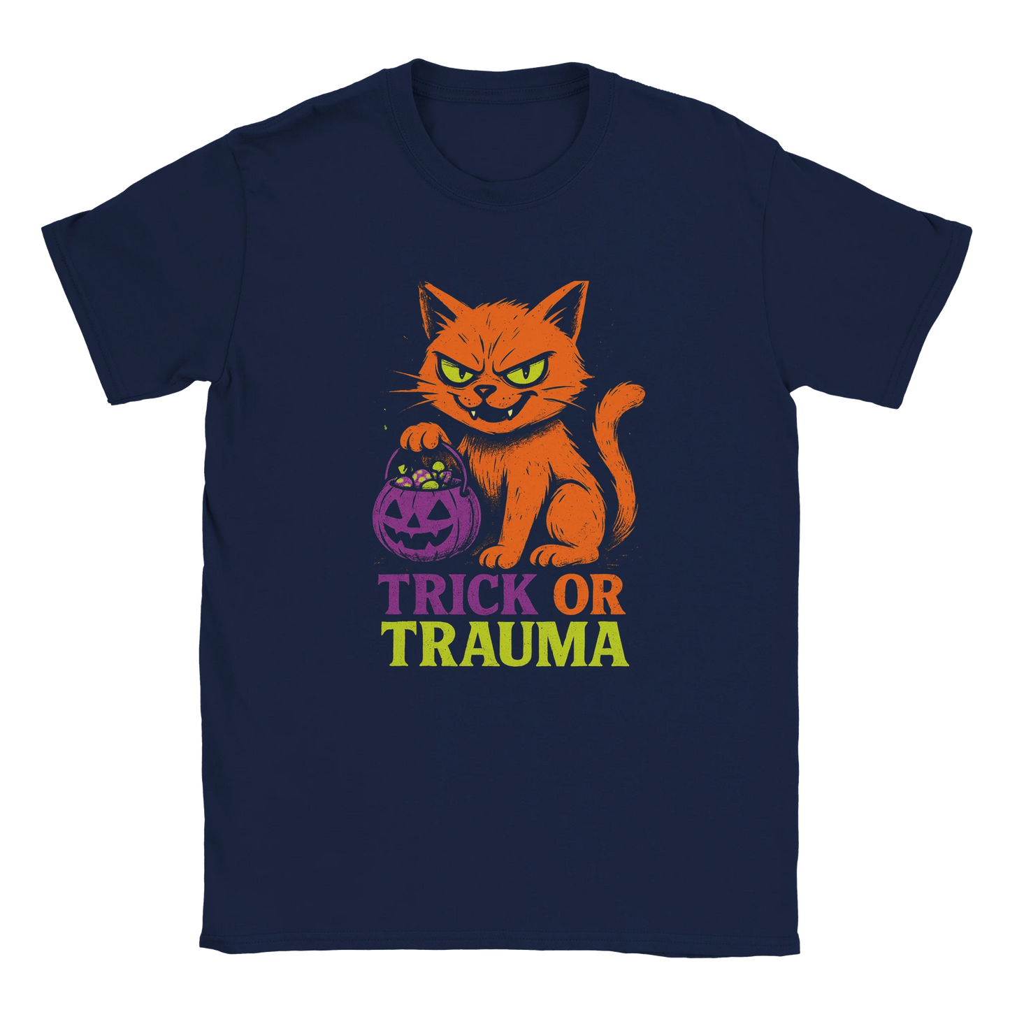 Trick or Trauma Cat T-Shirt – Funny Halloween Graphic Tee - LazyWhiskers