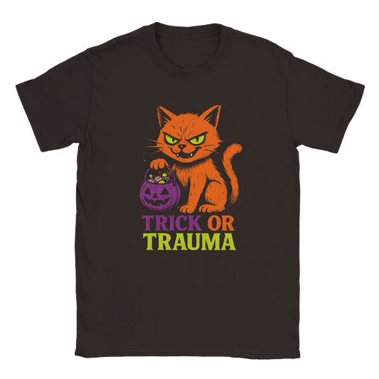 Trick or Trauma Cat T-Shirt – Funny Halloween Graphic Tee - LazyWhiskers