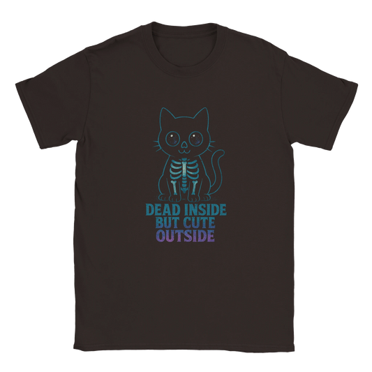 Dead Inside But Cute – Funny Skeleton Cat T-Shirt - LazyWhiskers