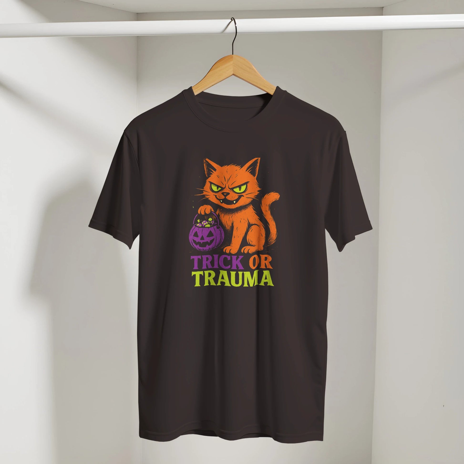 Trick or Trauma Cat T-Shirt – Funny Halloween Graphic Tee - LazyWhiskers