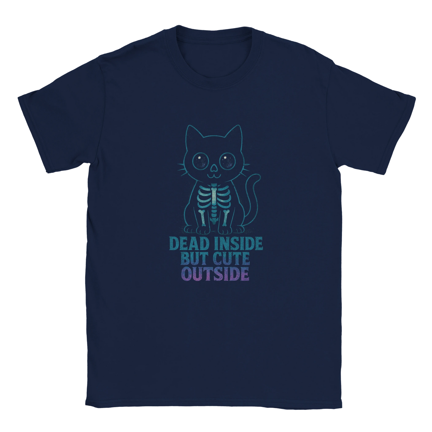 Dead Inside But Cute – Funny Skeleton Cat T-Shirt - LazyWhiskers